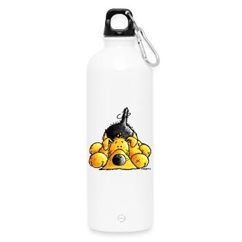 Lustiger Airedale Terrier - Hund - Cartoon - Trinkflasche mit Karabiner 750 ml - Weiß - Vorne