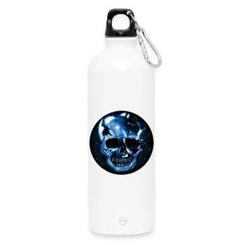 dunkler Totenkopf im gläsernen Kristall Look - Trinkflasche mit Karabiner 750 ml - Weiß - Vorne