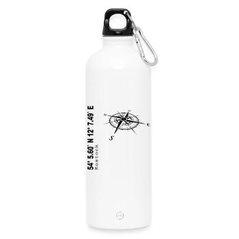 Koordinaten Rostock - Trinkflasche mit Karabiner 750 ml - Weiß - Vorne