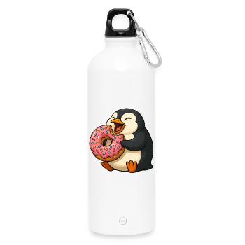 Süßer Pinguin Donut Liebhaber Cartoon Mampfen - Trinkflasche mit Karabiner 750 ml - Weiß - Vorne