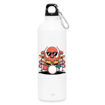 Schlagzeuger Oktopus Band Groove - Trinkflasche mit Karabiner 750 ml - Weiß - Vorne