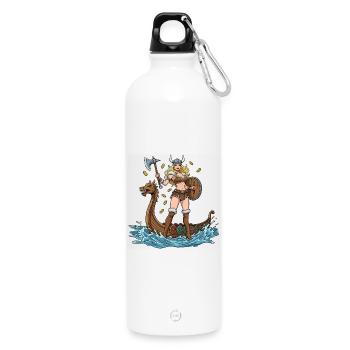 Norwegischer Wikinger-Pin-up - Trinkflasche mit Karabiner 750 ml - Weiß - Vorne
