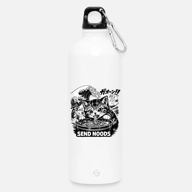 Affiche de Chat Mange des nouilles ramen - Gourde en inox avec mousqueton 750 ml - blanc