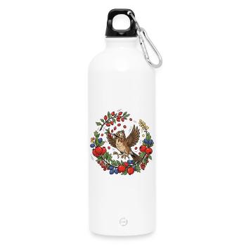 Oiseau joyeux dans une couronne de baies - Gourde en inox avec mousqueton 750 ml - blanc - Devant