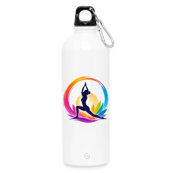 Colorful yoga in the circle of the sun - Water Bottle with carabiner 750 ml - white - Front