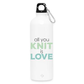 all you knit is love - Stricken ist Liebe - Trinkflasche mit Karabiner 750 ml - Weiß - Vorne