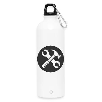 symbol handwerker diy selfmade werkzeug Hammer - Trinkflasche mit Karabiner 750 ml - Weiß - Vorne