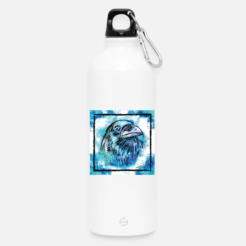 Der blaue Rabe, Tier Geschenke - Trinkflasche mit Karabiner 750 ml - Weiß