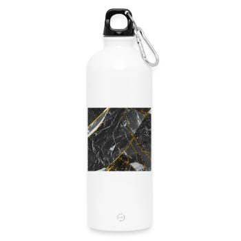 Marble Black Gold Texture - Water Bottle with carabiner 750 ml - white - Front
