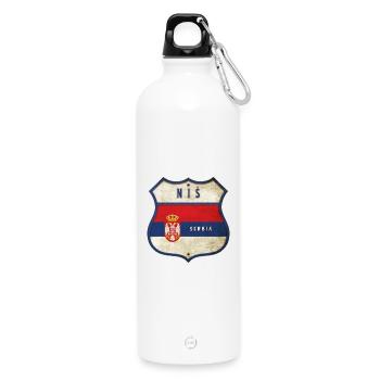 Niš Serbien Wappen Flaggen Design - Trinkflasche mit Karabiner 750 ml - Weiß - Vorne