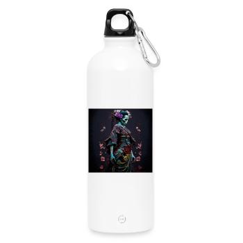 Geisha Dia muerta Floral Ebony - Geisha Zombie - Water Bottle with carabiner 750 ml - white - Front