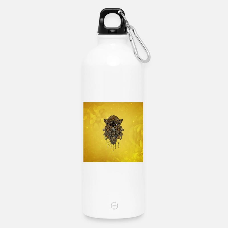 Elegante goldene Steampunk-Eule. - Trinkflasche mit Karabiner 750 ml - Weiß
