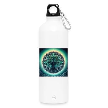 Mandala arbre en vert d’eau - Gourde en inox avec mousqueton 750 ml - blanc - Devant