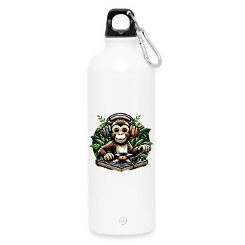Jungle Grooves: Der Vinyl-Vibes-Affe - Trinkflasche mit Karabiner 750 ml - Weiß - Vorne