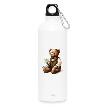 Vintage-Teddy mit Blumen: Ein Hauch von Nostalgie - Trinkflasche mit Karabiner 750 ml - Weiß - Vorne