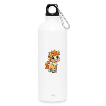 Pony Niedliche Zeichentrickfigur Kawaii Clipart - Trinkflasche mit Karabiner 750 ml - Weiß - Vorne