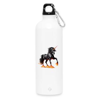 Das mächtige schwarze Einhorn - Trinkflasche mit Karabiner 750 ml - Weiß - Vorne