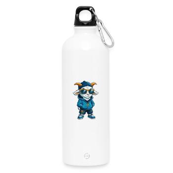 chèvre cool dessin animé personnage kawaii clipart - Gourde en inox avec mousqueton 750 ml - blanc - Devant