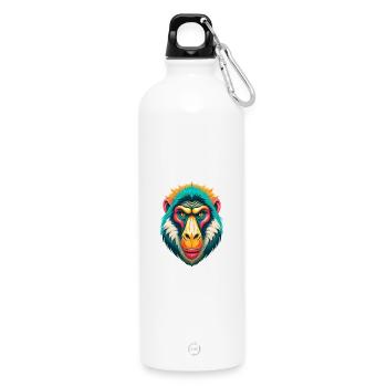 Baboon Cute Kawaii Cartoon Clipart Animal Face - Water Bottle with carabiner 750 ml - white - Front