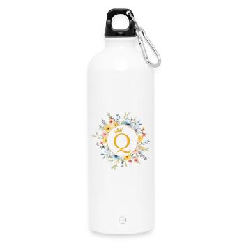 Q Monogram, Cercle de fleurs, Personnalisable - Gourde en inox avec mousqueton 750 ml - blanc - Devant