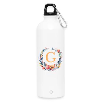 G Monogram, Couronne de fleurs, Personnalisable - Gourde en inox avec mousqueton 750 ml - blanc - Devant