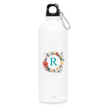 R Monogram, Couronne de fleurs, Personnalisable - Gourde en inox avec mousqueton 750 ml - blanc - Devant