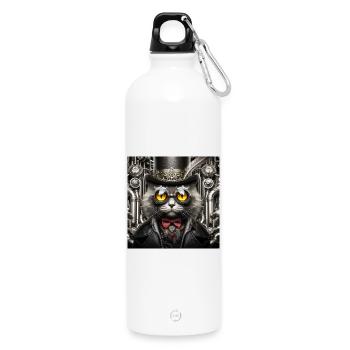 Steampunk Cat - Water Bottle with carabiner 750 ml - white - Front