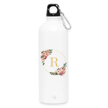 R Monogram, Couronne de fleurs, Personnalisable - Gourde en inox avec mousqueton 750 ml - blanc - Devant
