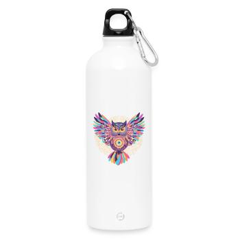 Hibou mandala arc en ciel - Gourde en inox avec mousqueton 750 ml - blanc - Devant