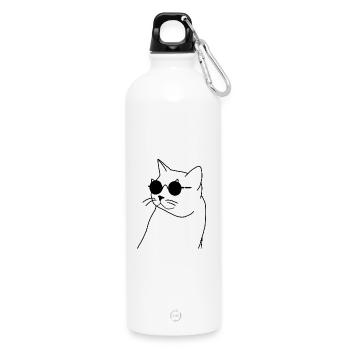 Chat avec des lunettes de soleil - Gourde en inox avec mousqueton 750 ml - blanc - Devant