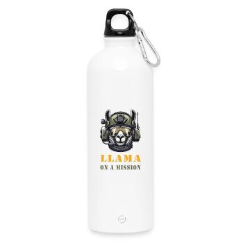 Llama in Mission / Military Design - Water Bottle with carabiner 750 ml - white - Front