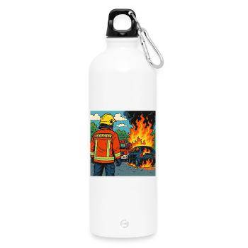 Brandbekämpfer Cartoon Einsatz - Trinkflasche mit Karabiner 750 ml - Weiß - Vorne