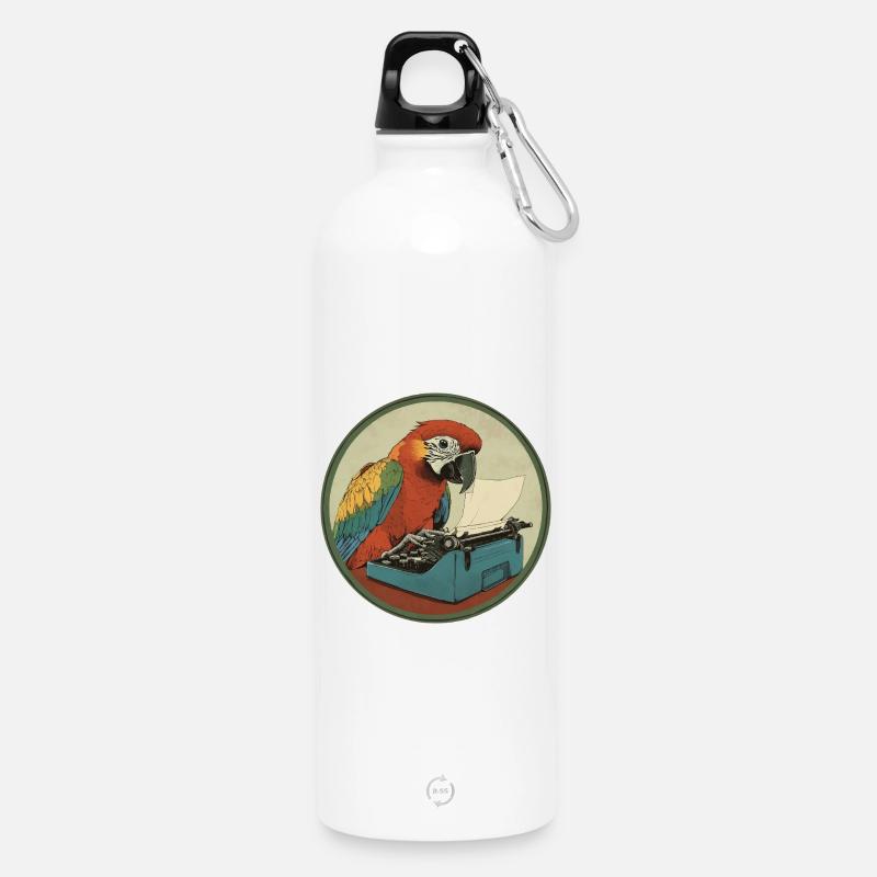Perroquet avec machine à écrire – Léger comme une plume et créatif - Gourde en inox avec mousqueton 750 ml - blanc