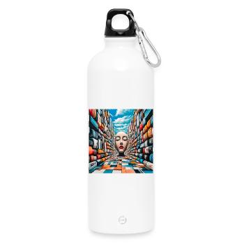 Mysterious Face in Colorful Library - Water Bottle with carabiner 750 ml - white - Front