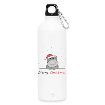 Hippo Christmas Snow Winter Animals Hippos - Water Bottle with carabiner 750 ml - white - Front