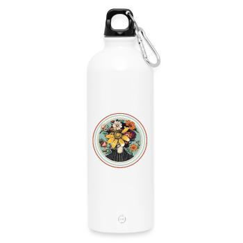 Portrait de fleur avec accent de la nature - Gourde en inox avec mousqueton 750 ml - blanc - Devant