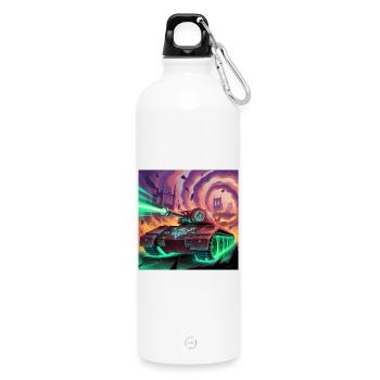 Char de combat futuriste dans une ville déchirée par la guerre - Gourde en inox avec mousqueton 750 ml - blanc - Devant