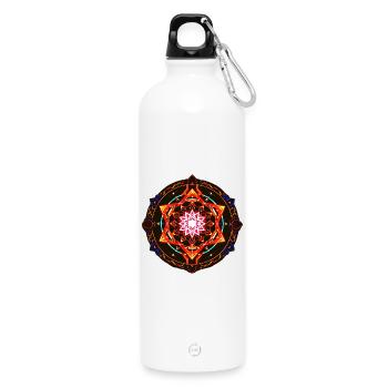 Kosmisches Feuer-Mandala – Heilige geometrische Energiekunst - Trinkflasche mit Karabiner 750 ml - Weiß - Vorne