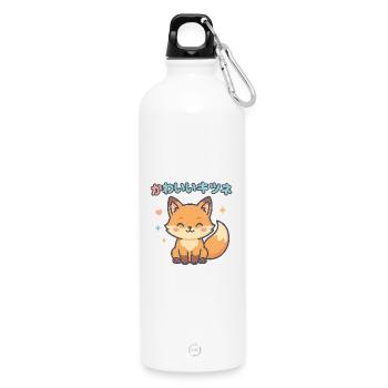 Kawaii Vixen Illustration - Water Bottle with carabiner 750 ml - white - Front
