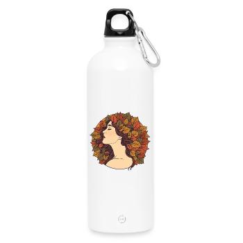 Herbstfrau mit Blättern im Haar – Art Nouveau Desi - Trinkflasche mit Karabiner 750 ml - Weiß - Vorne