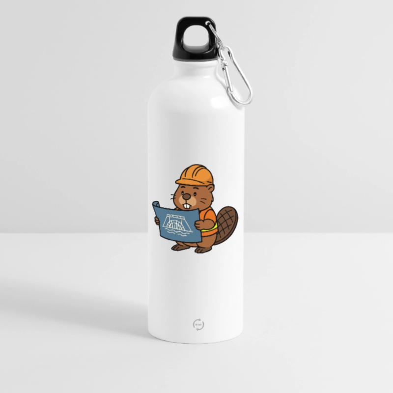 Beaver Construction Worker Bob Master Builder Plan Construction Dam Water Bottle with carabiner 750 ml
