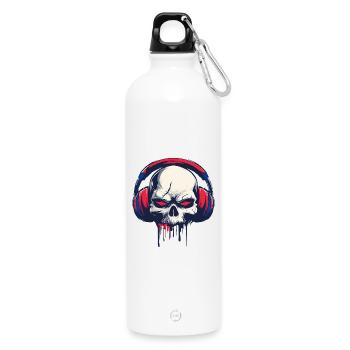 Headphone Skull – Für Musikfans mit dunklem Stil - Trinkflasche mit Karabiner 750 ml - Weiß - Vorne