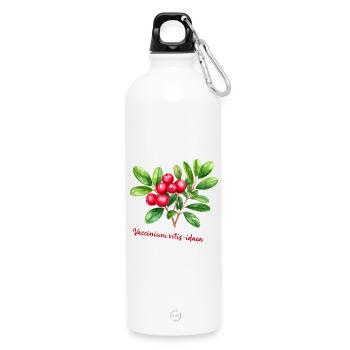 Vaccinium vitis-idaea – botanisches Aquarell - Trinkflasche mit Karabiner 750 ml - Weiß - Vorne