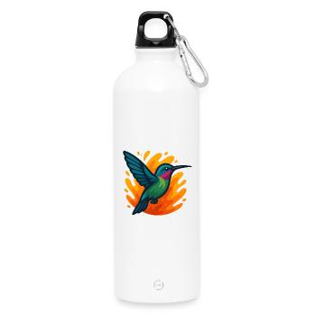 Colorful hummingbird against flaming background - Water Bottle with carabiner 750 ml - white - Front