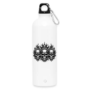 Trois flammes de crâne féroce tatouage style tribal - Gourde en inox avec mousqueton 750 ml - blanc - Devant
