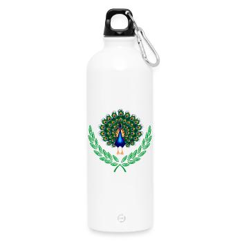 Pfau im grünen Lorbeerkranz - Trinkflasche mit Karabiner 750 ml - Weiß - Vorne