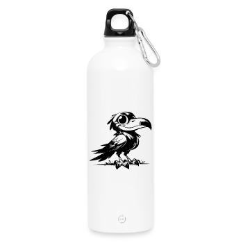 Spaßiger lachender Rabe mit goßen Augen - Trinkflasche mit Karabiner 750 ml - Weiß - Vorne