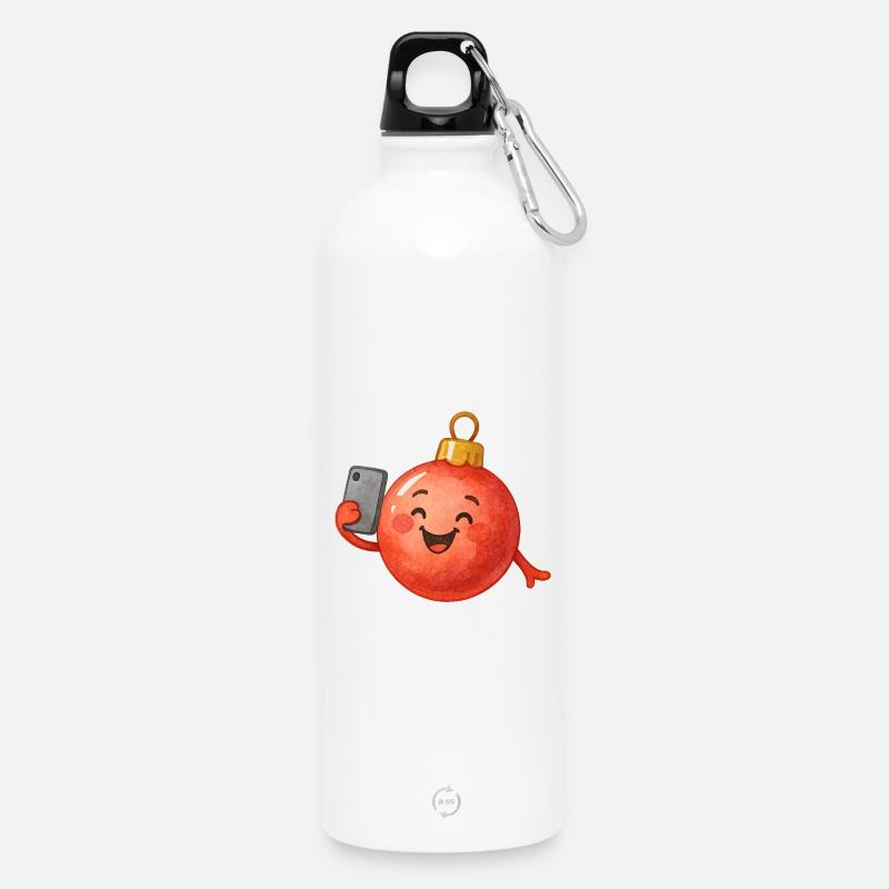 Fröhliche Weihnachtskugel Selfie - Trinkflasche mit Karabiner 750 ml - Weiß