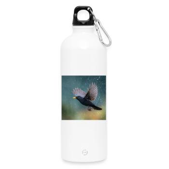 Merle noir sous la pluie Grive noire sous la pluie printanière - Gourde en inox avec mousqueton 750 ml - blanc - Devant