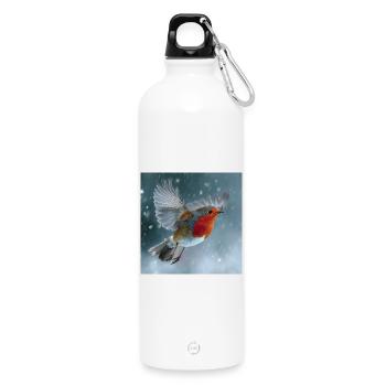 Rotkehlchen im Schneeflug Winterzauber in Flug - Trinkflasche mit Karabiner 750 ml - Weiß - Vorne